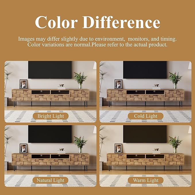 Modern TV Stand for TVs up to 85", Mid-Century Media Console with Checkered Cabinet Doors, Storage Drawers & Open Shelves, Wood Entertainment Center with Metal Legs