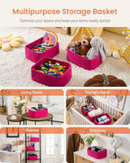 KALLAX Small Woven Basket, 13.5 x 9.5 x 5 Inches, Storage Basket for Organizing, Cute Small Rope Shelf Closet Cube Storage Bins Baskets for Shelves, Dog Toy Gift Baskets Empty, 3 Packs, Hot Pink