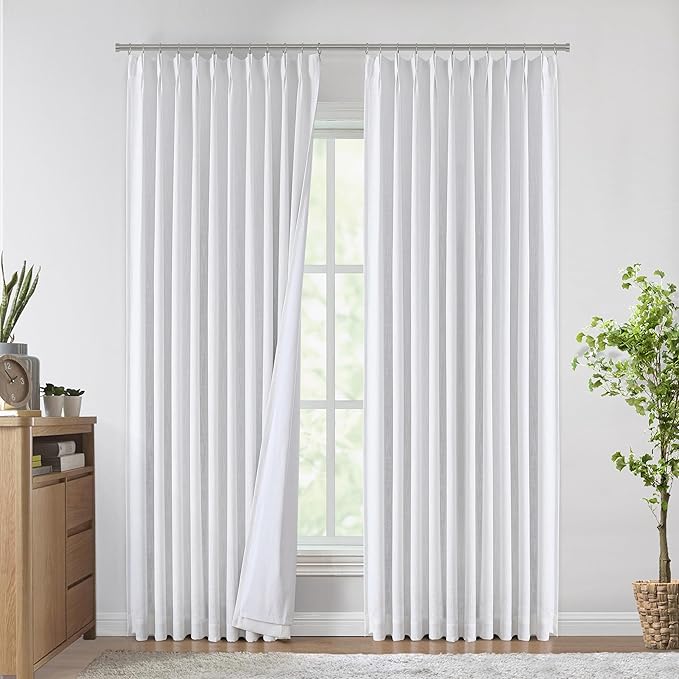 Vision Home White Pinch Pleated Full Blackout Curtains 60 inch Wide Thermal Insulated Window Panels 90 inch for Living Room Bedroom Room Darkening Pinch Pleat Drapes with Hooks Back Tab 60" Wx90 Lx1