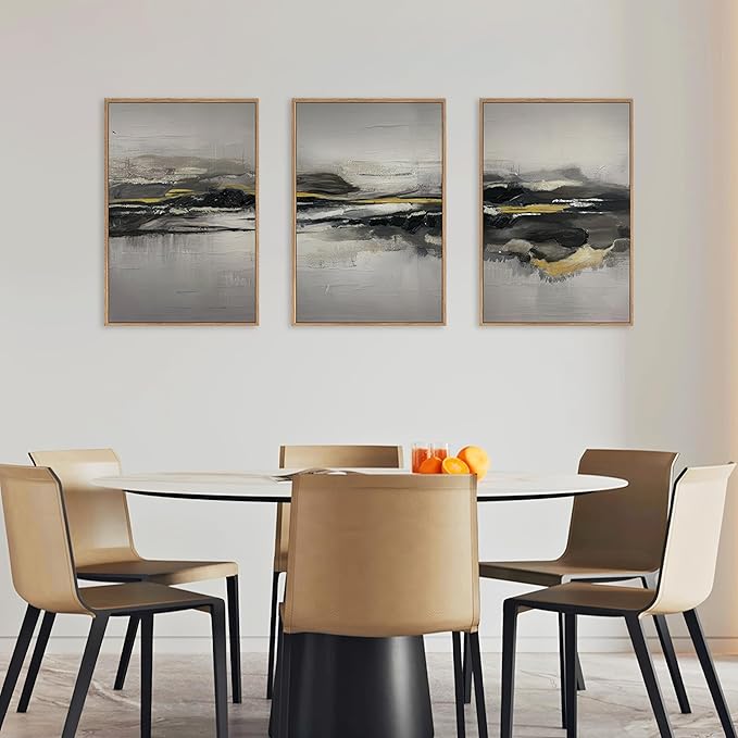 Modern Abstract Framed Canvas Wall Art Set, Neutral Minimalist Wall Decor, Modern Abstract Wall Painting, Minimalist Artworks for Living Room, Bedroom, Dining Room, Office - 16"x24"x3