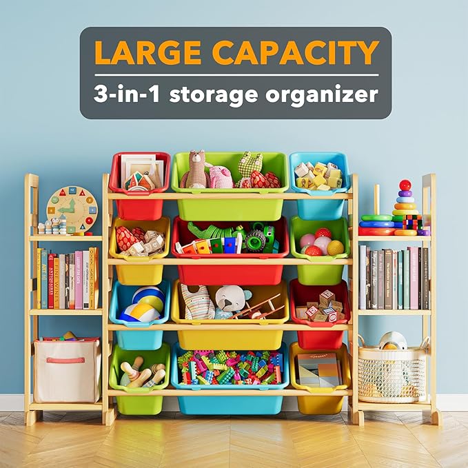 SpaceAid Toy Storage Organizer with 6 Shelves and 12 Bins, Toy Organizers Storage Bookshelf, Kids Bin Shelf Toys Box Bookcase for Bedroom Playroom Organization Room Decor, Multi-Colored