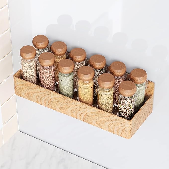 Magnetic Spice Rack for Refrigerator, Kitchen Organizer and Storage Shelf, Woodgrain (4 Pack)…