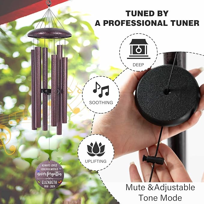 ASTARIN 36" Large Deep Tone Personalized Sympathy Wind Chimes, Memorial Wind Chime for Loss of Mother Father Loved One, Bereavement Gifts Decor Outdoor Patio Garden Graveyard