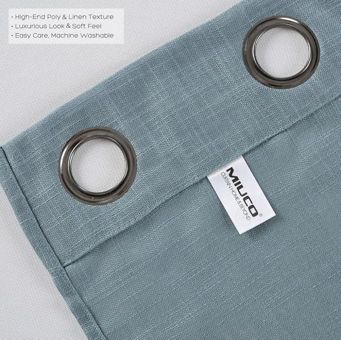 MIUCO Semi Sheer Curtains Poly Linen Textured Solid Grommet Curtains 95 Inches Long for Bedroom 2 Panels (2 x 37 Wide x 95" Long) Teal