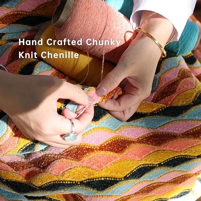 Soft Chenille Yarn Throw 50"x60", Handmade Knit Throw Blanket, for use in All Seasons, Soft Cozy Warm Knitted Blanket for Bed Sofa, Couch Chair, Living Room(1.98Ib)