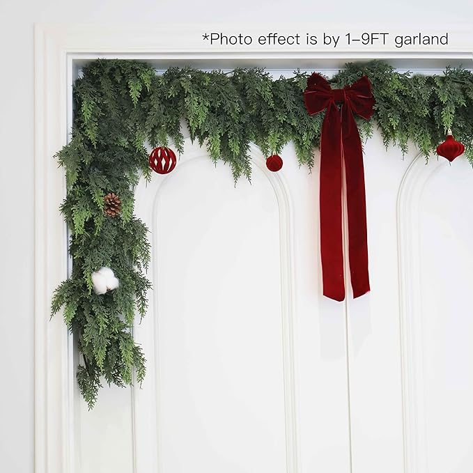 Christmas Cedar Garland Artificial Real Touch Thickness Realistic Greenery Pine Garland for Mantle Fireplace Outdoor Indoor Christmas Decorations 6FT