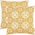 HWY 50 Mustard Yellow Decorative Throw Pillow Covers 18x18 Inch, Pack of 2 Embroidered Cotton Farmhouse Cushion Cover Pillow Case for Sofa Couch Living Room Bed Bedroon, Modern Pattern