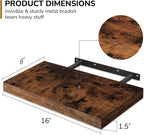 Fun Memories 16 Inch Floating Shelves - Deep Rustic Wooden Wall Shelves - Extra Deeper & Thicker Wall Mounted Storage Shelf for Bedroom, Kitchen, Farmhouse - 2 Pack, Rustic Brown
