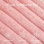 HIGOGOGO Round Stuffed Pouf Ottoman, Stripe Faux Fur Poufs with Foam Chunk Filling, Furry and Fluffy Pouf Foot Stool Storage Ottoman, 26 X 18 Floor Poufs Foot Rest for Living Room, Pink
