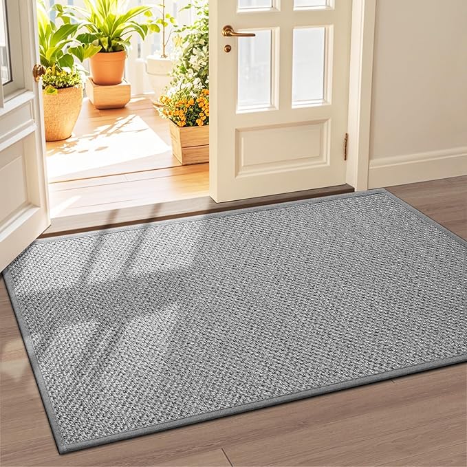 LEKEEPGO Door Mat 36"x59", Non Slip Door Mat Indoor Entrance, Rubber Backing Front Indoor Door mat Washable Absorbent Low-Profile Entryway Entry Resist Dirt Inside Door Mats, Light Grey
