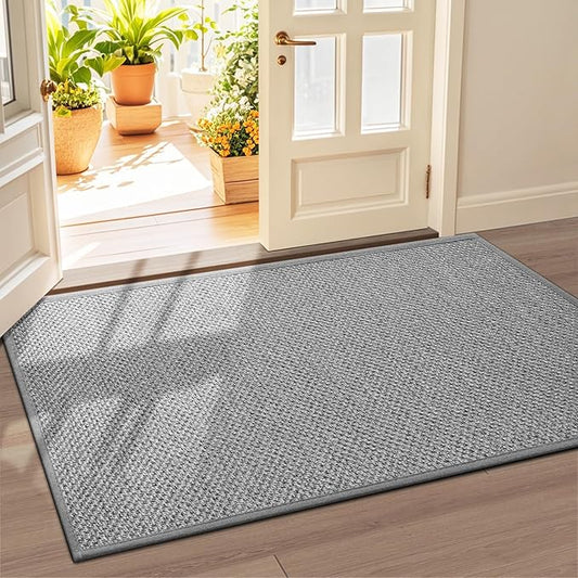 LEKEEPGO Door Mat 36"x59", Non Slip Door Mat Indoor Entrance, Rubber Backing Front Indoor Door mat Washable Absorbent Low-Profile Entryway Entry Resist Dirt Inside Door Mats, Light Grey