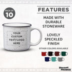 DISCOUNT PROMOS Custom Ceramic Campfire Coffee Mugs 13 oz. Set of 10, Personalized Bulk Pack - Perfect for Tea, Espresso, Cappuccino, Hot Cocoa - White