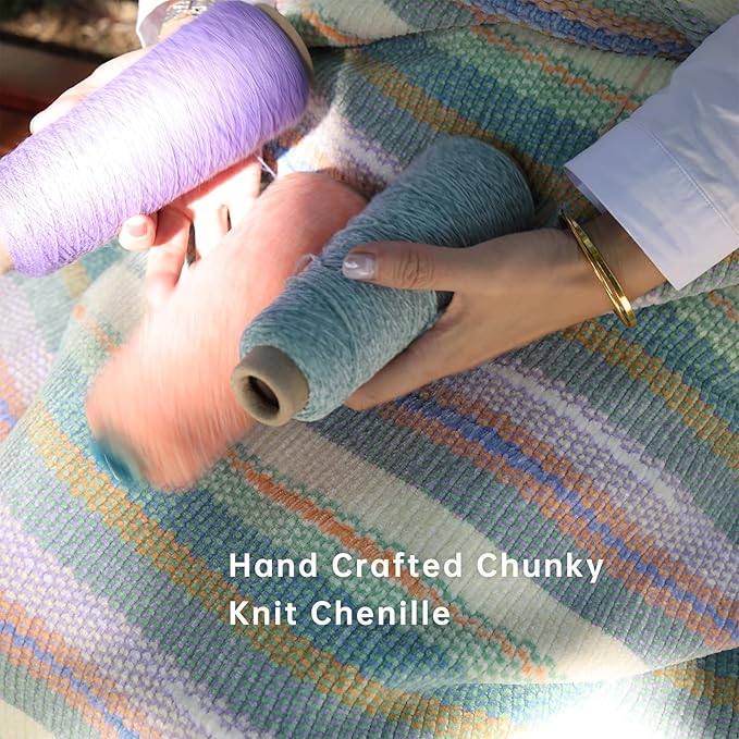 Soft Chenille Yarn Throw 50"x60", Handmade Knit Throw Blanket, for use in All Seasons, Soft Cozy Warm Knitted Blanket for Bed Sofa, Couch Chair, Living Room(2.54Ib)