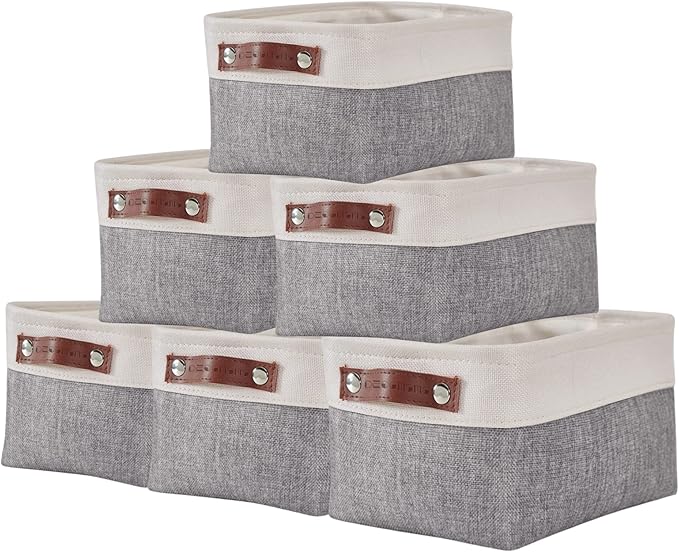DECOMOMO Small Storage Basket, Closet Storage Bins, Baskets for Organizing Shelves (Grey & White, Small - 6 Pack)