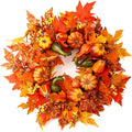 24 Inch Fall Wreaths for Front Door, Fall Decorations for Home,Fall Wreath,Autumn Wreath with Pumpkins Berries Maple Leaves for Thanksgiving Halloween Decorations Indoor Outdoor Outside Fall Decor