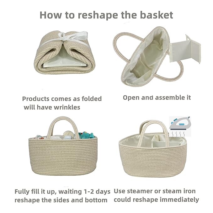 Large Baby Diaper Caddy Organizer for Girl Boy Rope Nursery Storage Bin Basket Portable Holder Tote Bag for Changing Table Car Travel Baby Shower Gifts Oatmeal