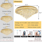 Modern Crystal Chandeliers for Living Room Ceiling Light Fixture LED Dimmable Lamp with Remote Pendant Lighting Flush Mount Ceiling Light for Dining Room Bedrooms Foyer