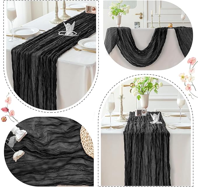 Sioloc Black Cheesecloth Table Runner Fall Autumn Decor for Home 10ft Table Cloth for Wedding Birthday Party Halloween Thanksgiving Decorations