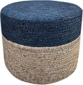 Jute Pouf Ottoman | Footrest Pouf | Hand Braided - Round Boho Pouffe - for Living Room, Bedroom, Nursery (18"x18"x12") Navy
