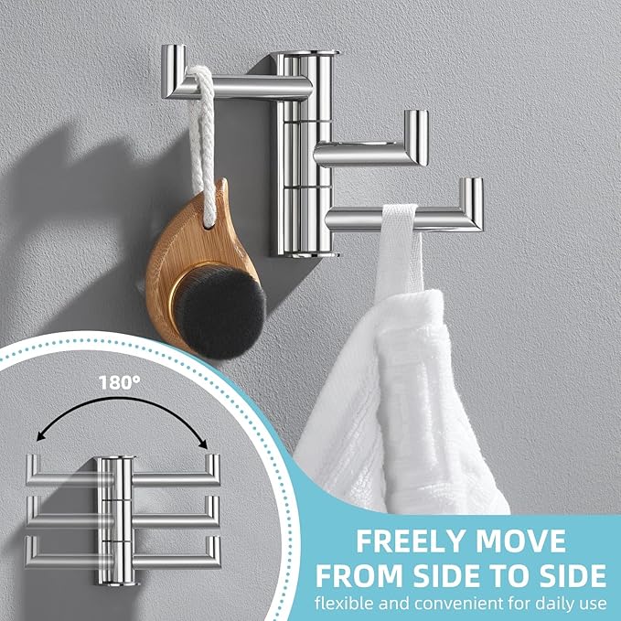 Angle Simple Towel Hook for Bathroom, SUS 304 Stainless Steel Foldable Robe Towel Holder, Wall Coat Hook, Polished Chrome