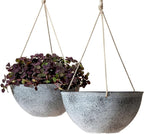 LA JOLIE MUSE Large Hanging Planters for Outdoor Plants - 13 Inch Hanging Flower Pots with Drainage Holes, Set of 2, Rock Grey