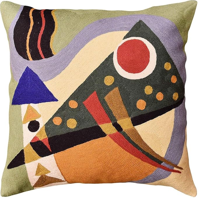 Kandinsky Modern Pillow Cover | Green Abstract Pillows | Modern Outdoor Pillows | Mid Century Chair Cushions | Handmade Wool Size 18x18