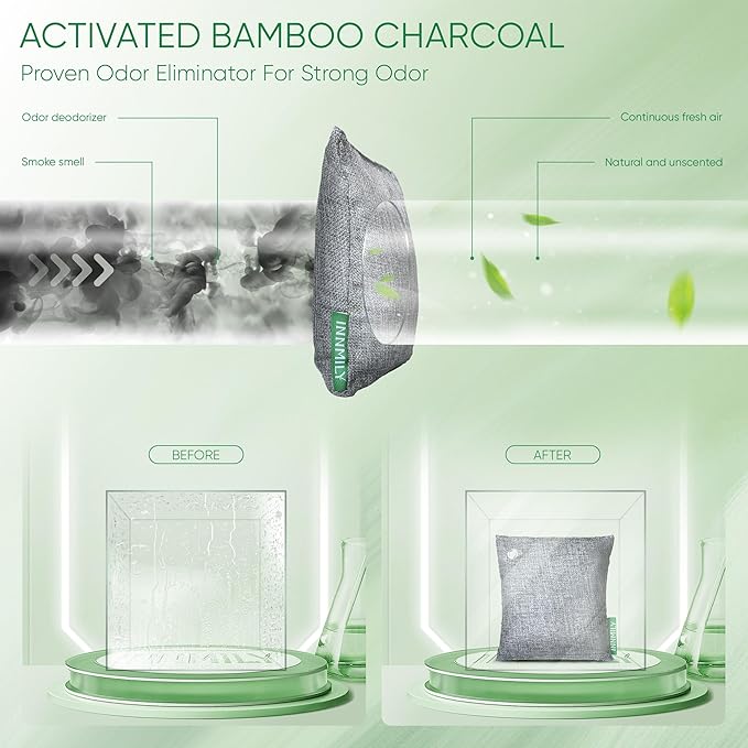 Activated Charcoal Odor Absorber, 6 Pack Natural Shoe Odor Eliminator, Bamboo Charcoal Air Purifying Bags, Sneaker Deodorizer and Moisture Absorbers for Clean Footwear, Shoe Odor Remover