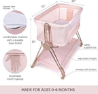 Baby Bedside Sleeper - Bassinet & Bedside Crib with Height Adjustment & Wheels - Can Be Placed Next to Bed - Attaches to Parents Bed - Easy to Fold & Carry Bassinet for Girls (Pink)