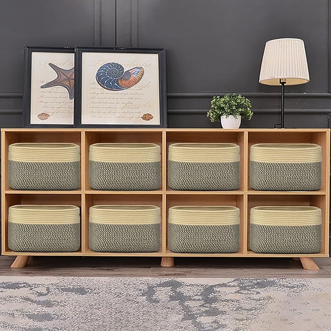 Storage Basket,Woven Baskets for Storage,Cotton Rope Baskets for Organizing,book,towel Basket,Toy Basket or Storage Bins - 3 Pack,Black and Brown