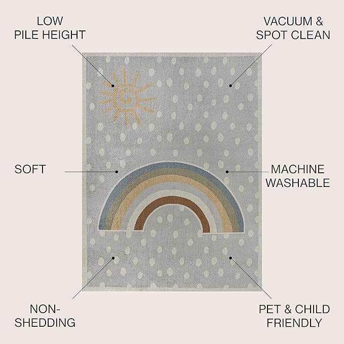 JONATHAN Y Machine-Washable Gray/Ivory/Yellow Indoor Area Rug, 5x8, Minha Rainbow Dots, Kids & Novelty, Casual, Classic, Bedroom, Kitchen, Living Room, Easy-Cleaning, Non-Shedding (KDW102A-5)