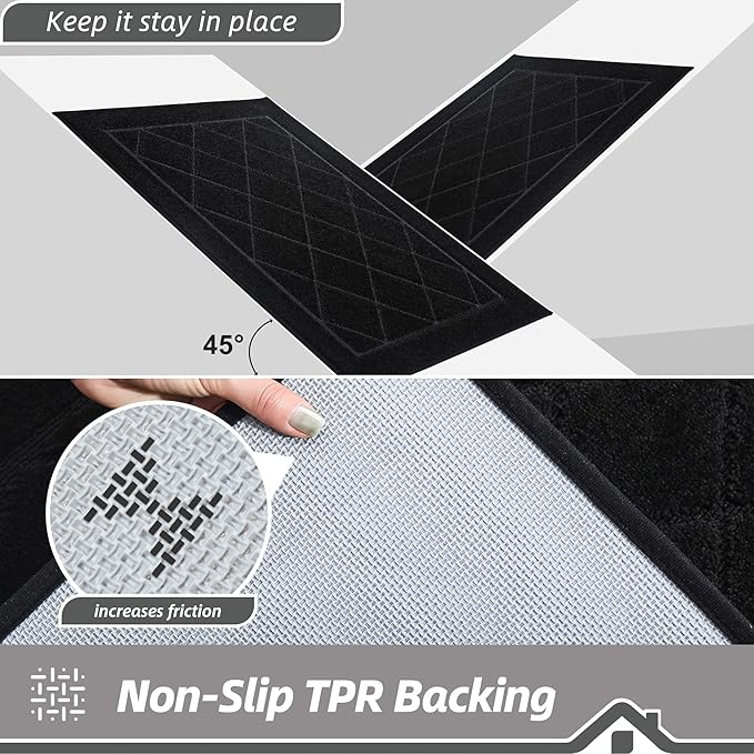 BEQHAUSE Dirt Trapper Door Mat 24" x 36", Doormat Non-Slip Entryway Rugs Washable, Dog Door Mat Stain Resistant and Absorbent Welcome Floor Mat for Front Back Door, Muddy Wet Shoes & Paws, Black