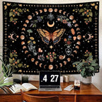 Aipon Yellow Butterfly Moon Flower Tapestry Botanical Floral Plant Boho Tapestry for Bedroom Aesthetic Vintage Tapestries Wall Hanging for Living Room Dorm (36.00'' × 48.00'', Yellow)