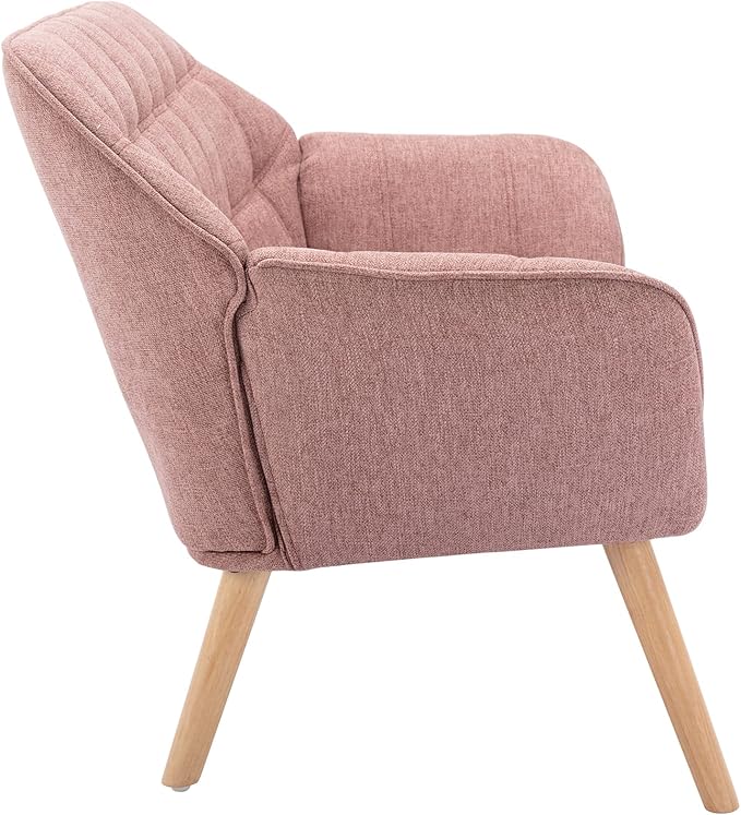 48" Small Loveseat Sofa, Modern Linen Fabric Mini Sofa Couch 2-Seater Love Seat with Quilting Backs and Wood Legs for Living Room, Bedroom and Small Space, Pink