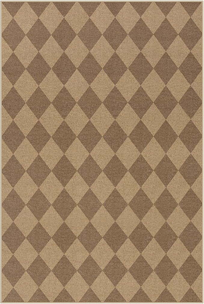 Lahome Checkered Easy Jute 6x9 Rug, Large Rugs for Living Room Dining Room Farmhouse Indoor Outdoor Carpet, Checkerboard Washable Geometric Rug Non Slip Black Carpet for Office Backyard Patio
