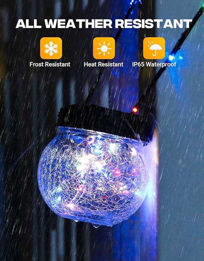 PARTPHONER Solar Lantern Solar Lights Outdoor Waterproof 6-Pack, Solar Powered Hanging Lights Cracked Glass Hanging Globes for Christmas Decoration, Shepherd Hook, Garden Tree Ornaments, Multi-Color