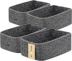 Small Storage Baskets for Organizing | Closet Organizer Bins | Shelf Toy Basket | Woven Rope Baskets | Cube Decorative Box | Shallow Basket | 11.5x7.5x4.7” | 4 Packs Dark Gray