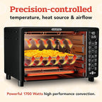 Gourmia Toaster Oven Air Fryer Combo 17 cooking presets 1700W french door digital air fryer oven 24L capacity accessories, convection rack, baking pan tray recipe book GTF7460,Large,Black