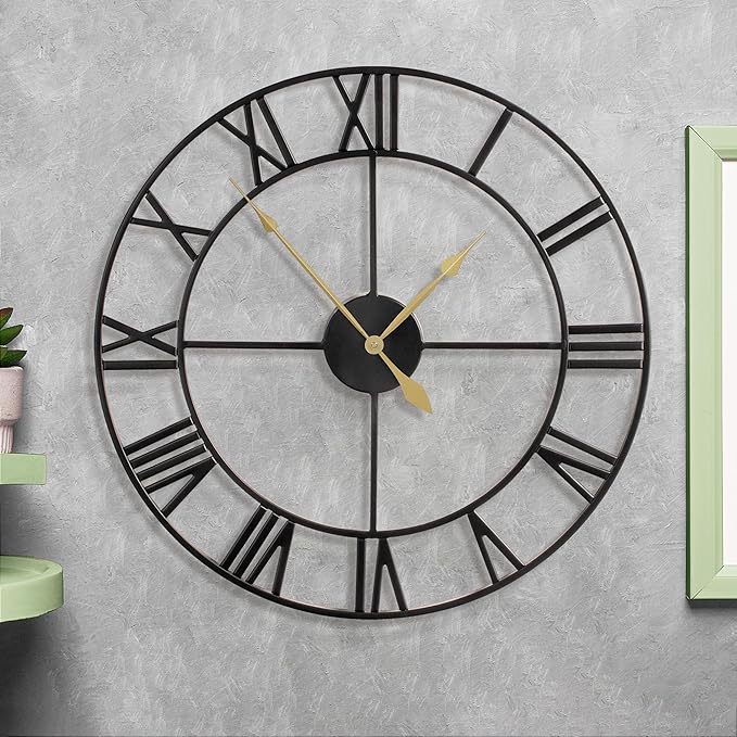 LEIKE 80CM Extra Large Wall Clock - 31" Oversize Modern Black Metal Roman Numeral Nearly Silent Little Ticking Battery Operated Wall Clocks for Living Room, Kitchen,Bedroom Farmhouse Home Decor