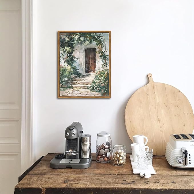 Floating Framed Canvas Vintage Wall Art, Rustic Cottage Spring Garden Oil Paintings Print, Country Floral Pictures Wall Decor for Living Room Bedroom Office Home Decor 8x10 inch