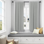 Grey Short Small Window Room Darkening Curtains 54 Inches Long 2 Panel for Bedroom Basement Boho Linen Soundproof Blackout Gray Thermal Curtains for Winter Insulated Drapes Cafe Back Tab 52x54 Length