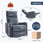 Manual Swivel Rocker Recliner Chair for Adults, Overstuffed Reclining Glider Chair for Nursing with Vibration Massage & Heat, Living Room Rocking Recliner 2-Stage backrest, Chenille Fabric Blue