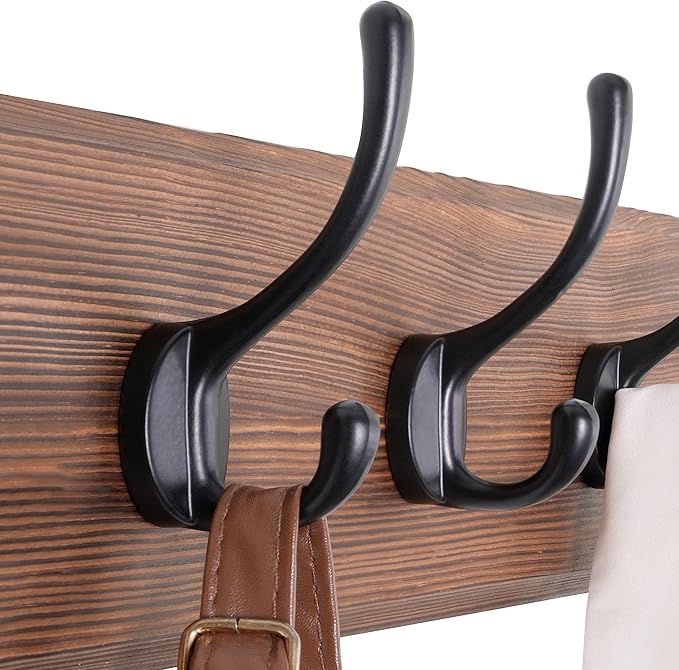 SKOLOO Farmhouse Style Wall Mounted Coat Rack, 38.6'' Pine Solid Wood Coat Hook Hanger - 10 Hooks for Hanging Clothes Robes Towels Coats