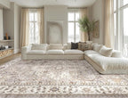 Washable Area Rugs for Living Room - 6x9 Neutral Vintage Distressed Floral Farmhouse Boho Large Soft Floor Rug Indoor Non Slip Carpet for Bedroom Dining Room Office - Grey Brown