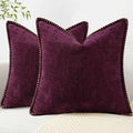 decorUhome Chenille Soft Throw Pillow Covers 18x18 Set of 2, Farmhouse Velvet Neutral Decorative Euro Pillow Covers with Stitched Edge for Couch Sofa Bed Home Decor, Rhododendron