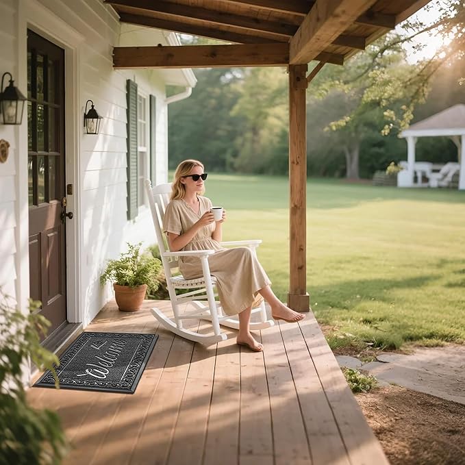 Yimobra Welcome Mat, Heavy Duty Sturdy Door Mats for Home Entrance Outdoor Indoor, Front Doormat for Outside Patio Floor Entry Porch Garage Office, Waterproof, Low Profile, 29.5 x 17, Black Grey