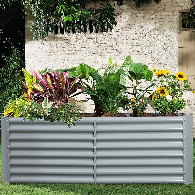 Land Guard 8×4×2ft Galvanized Raised Garden Bed, Planter Boxes Outdoor, Raised Garden Beds Outdoor for Vegetables, Flowers, Herbs, 479 Gallons, Modern Gray… B0CWTYXT24