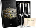 Gold Rim Champagne Gift Glasses | Set of 2 | Crystal Square Toasting Flutes for Bride and Groom, Wedding, Anniversary, Birthday | Elegant Long Stemmed Glassware for Sparkling Wine, Prosecco