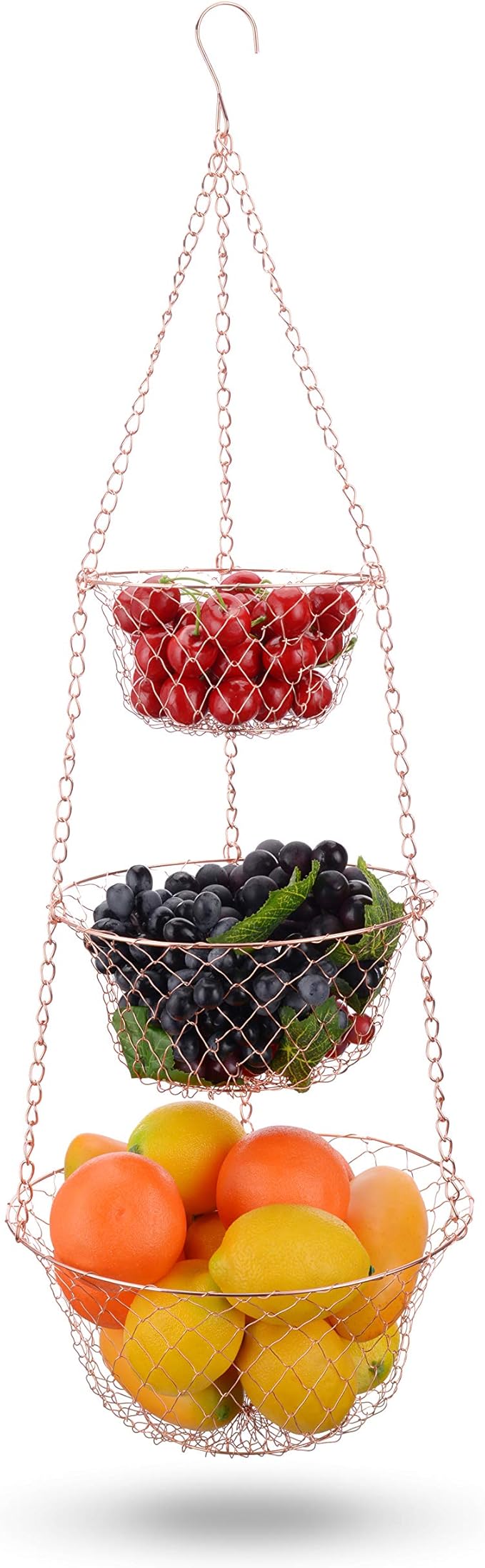 IBERG 3-Tier Fruit Basket Hanging Baskets for Storage - Kitchen Bathroom Organizer (Copper)