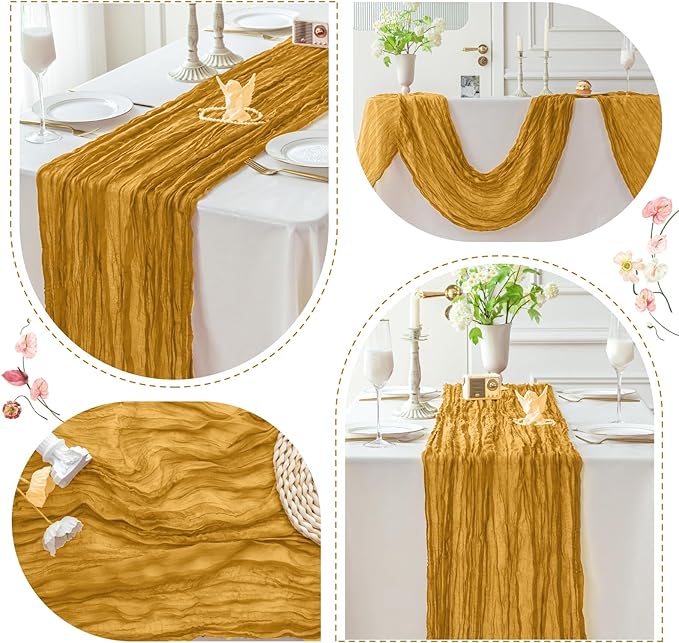 Sioloc Yellow Cheesecloth Table Runner Fall Autumn Decor for Home 10ft Table Cloth for Wedding Birthday Party Halloween Thanksgiving Decorations