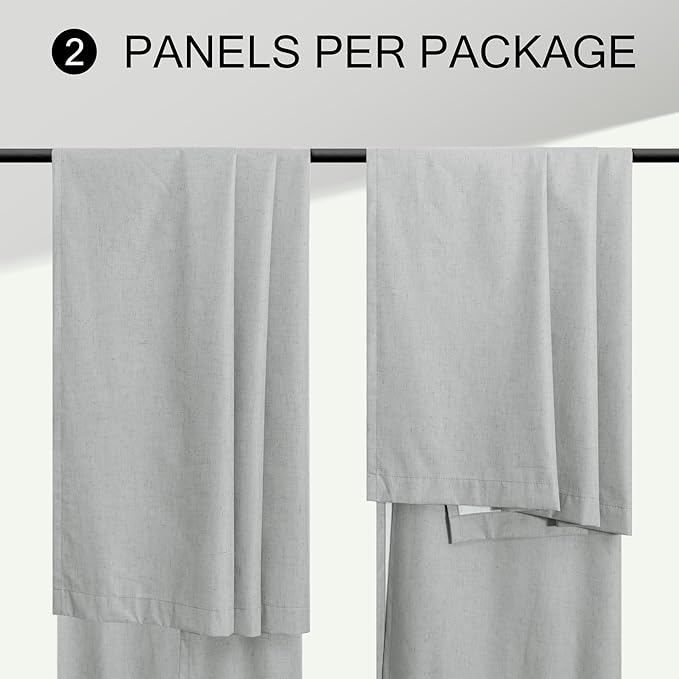 Light Grey Linen Blackout Curtains 90 Inches Long 2 Panel for Living Room Kid Heat Blocking Insulated Thermal Floor Length Drape for Bedroom Window Solid Fabric Thick Cotton Look Modern Farmhouse Gray